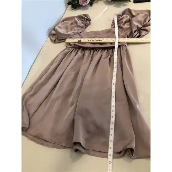 Labiz Woman Dress Puff 1/2 Sleeve Babydoll Dress Pink Pleated Square Neck Zip - Picture 7 of 8